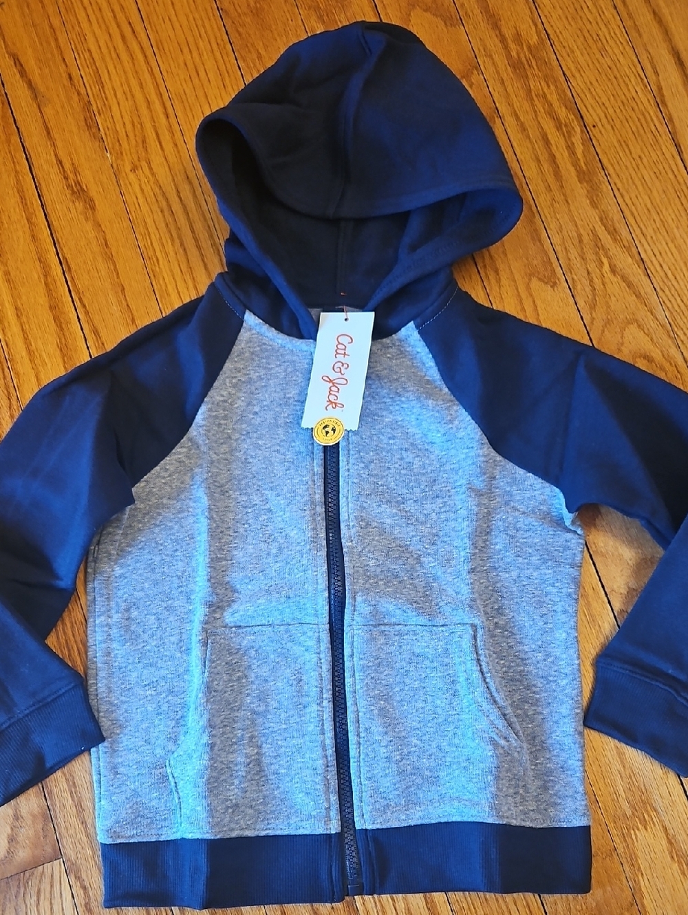 Cat & Jack Navy and Heather Gray Raglan Zip Hoodie - 5t New With Tags